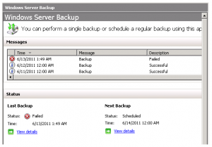 Server Backup Error Screen